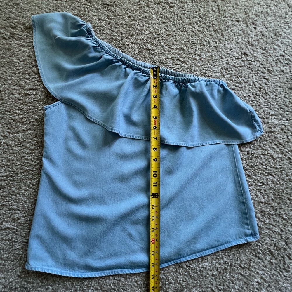 One-Shoulder Light Blue Ruffle Top - Picture 6 of 7